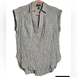Jones NY Cotton Stripes Sleeveless Blouse, M,  Relaxed Fit Coastal Beach Classic